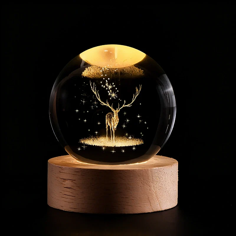 Galaxion | 3D Crystal Ball Table Lamp with Wood Base