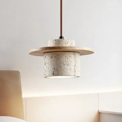 Riverstone | Pendant Light with Travertine and Wood Detailing