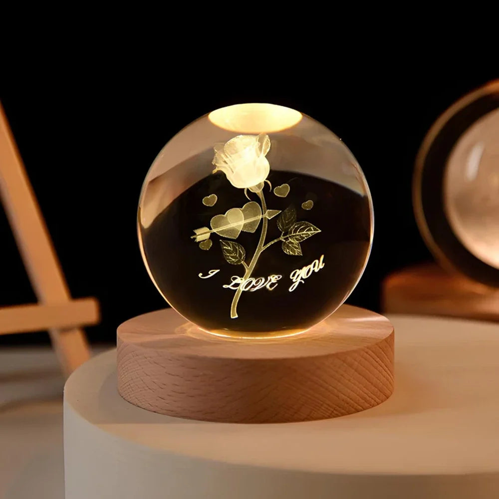 Galaxion | 3D Crystal Ball Table Lamp with Wood Base