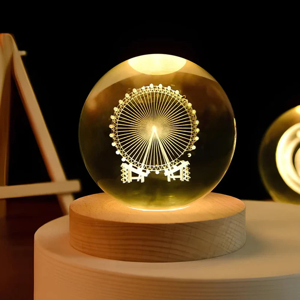 Galaxion | 3D Crystal Ball Table Lamp with Wood Base