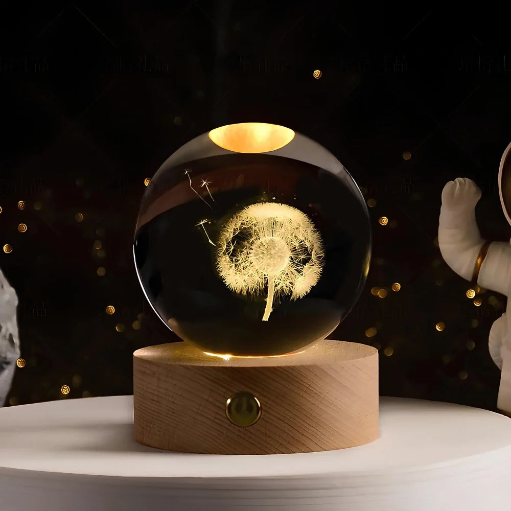 Galaxion | 3D Crystal Ball Table Lamp with Wood Base
