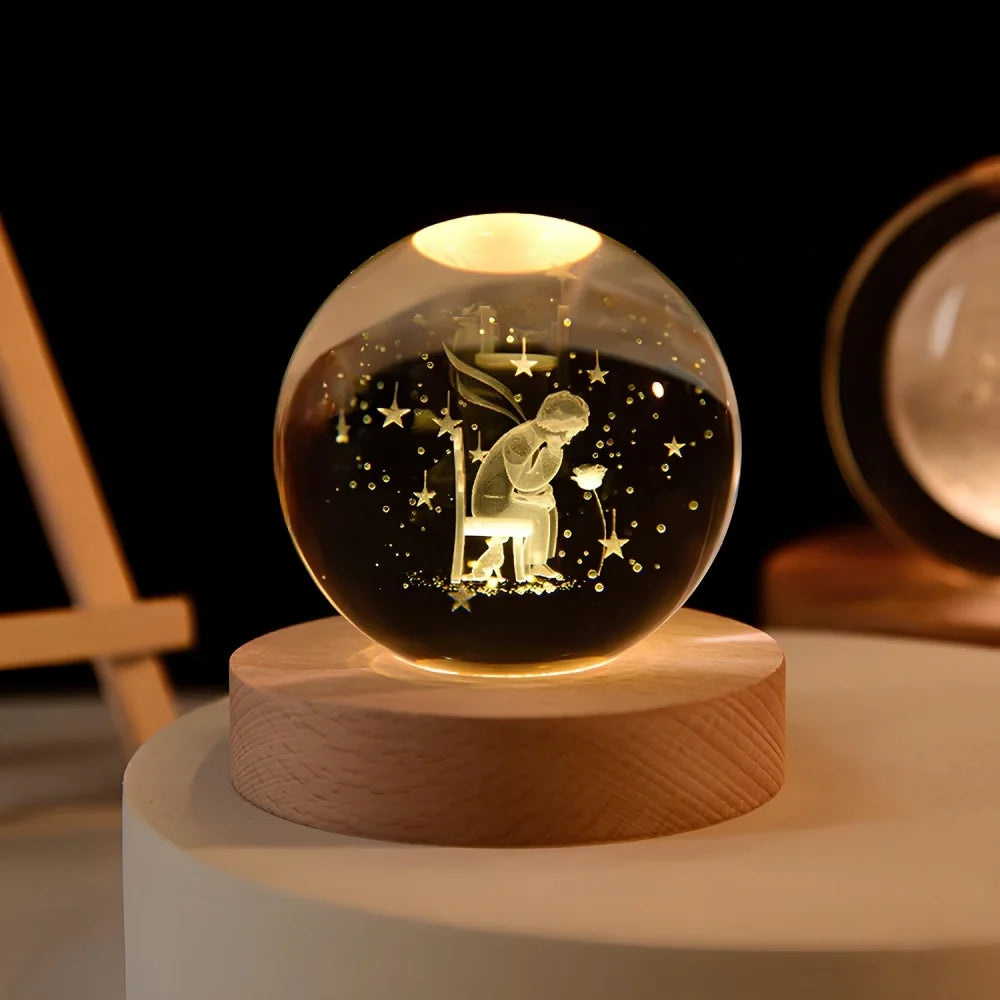 Galaxion | 3D Crystal Ball Table Lamp with Wood Base