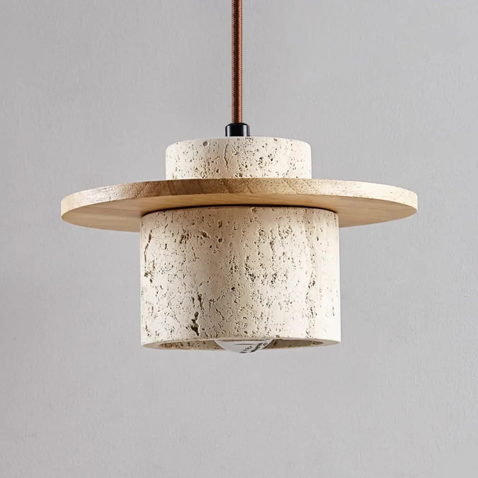Riverstone | Pendant Light with Travertine and Wood Detailing