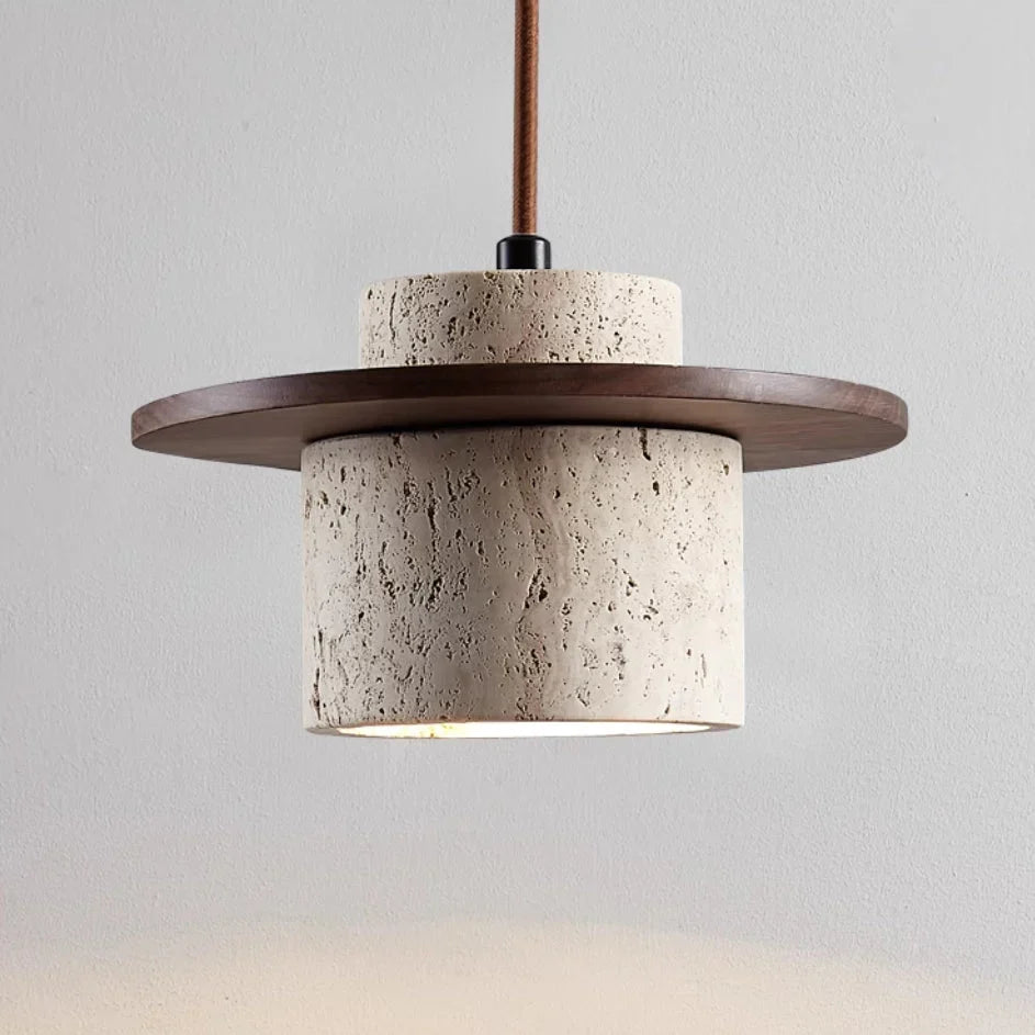 Riverstone | Pendant Light with Travertine and Wood Detailing