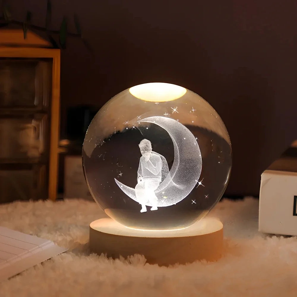 Galaxion | 3D Crystal Ball Table Lamp with Wood Base