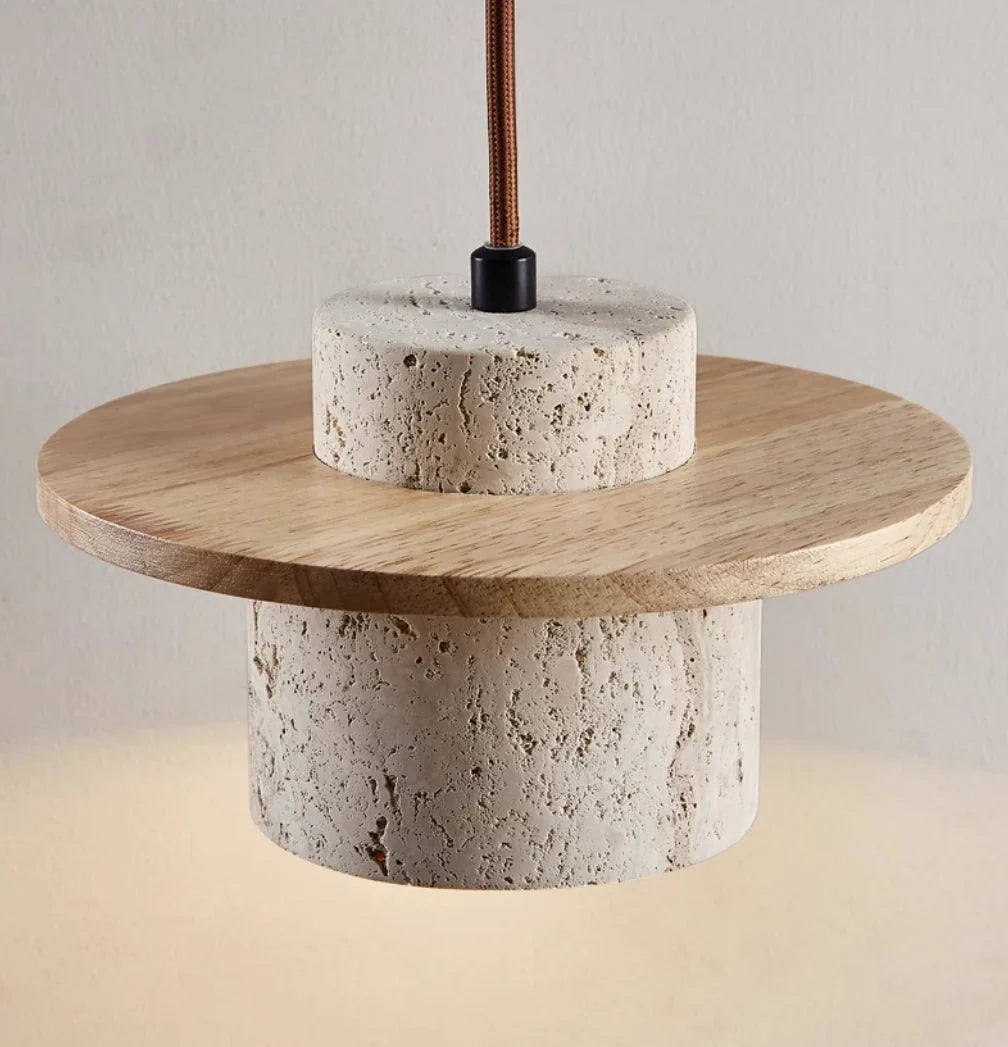 Riverstone | Pendant Light with Travertine and Wood Detailing