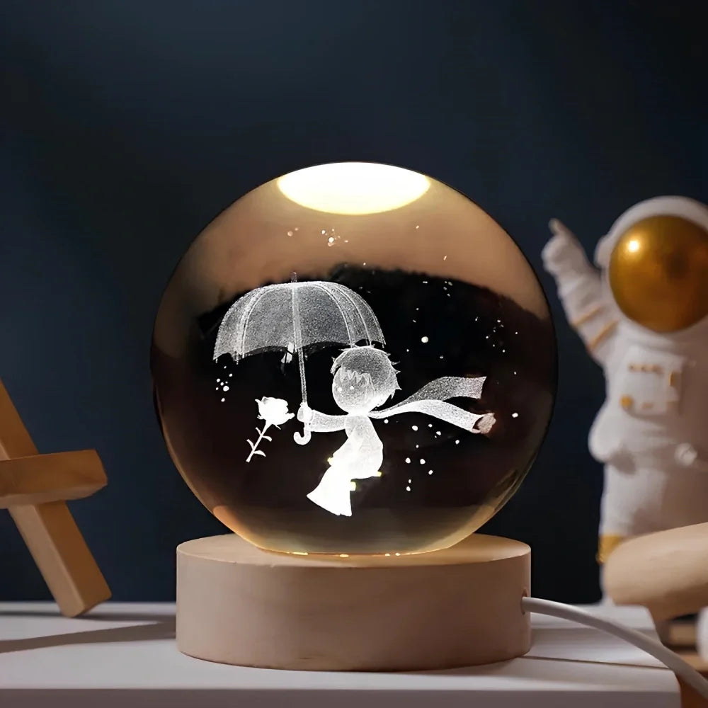 Galaxion | 3D Crystal Ball Table Lamp with Wood Base