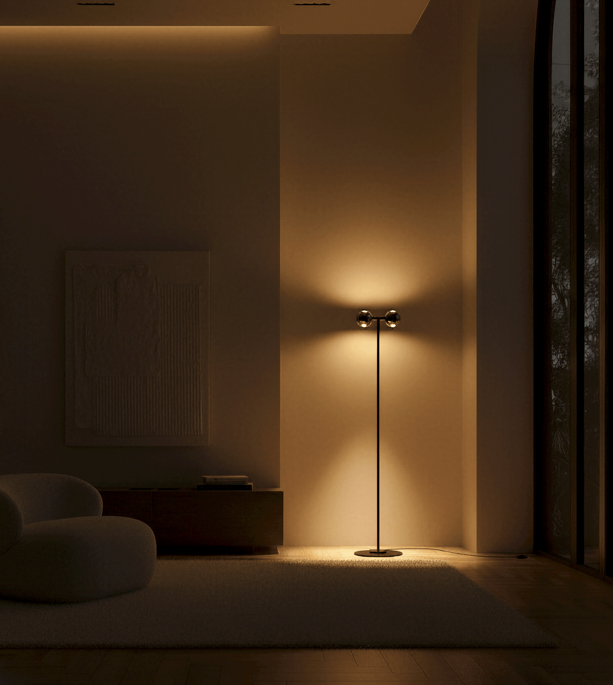 Cyrano | LED Floor Lamp with Adjustable Chrome Heads