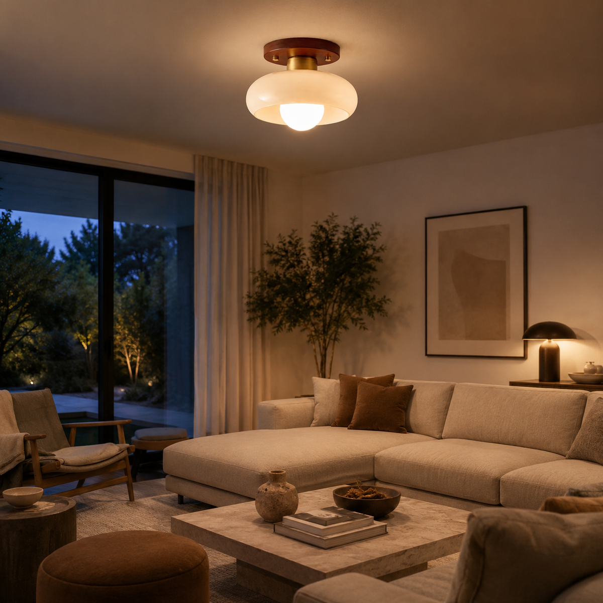 Tiberis | Cream Glass Flush Ceiling Light