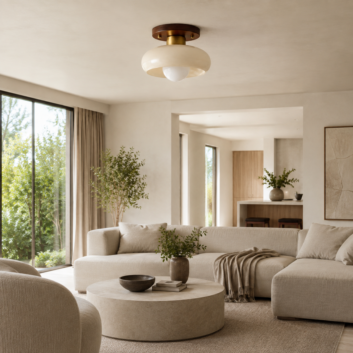 Tiberis | Cream Glass Flush Ceiling Light