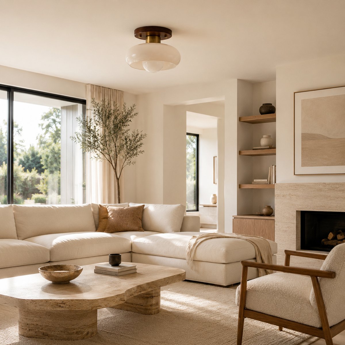 Tiberis | Cream Glass Flush Ceiling Light
