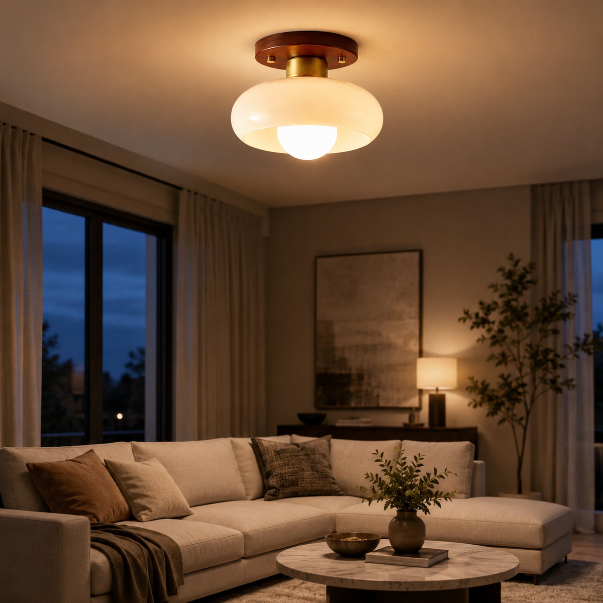 Tiberis | Cream Glass Flush Ceiling Light