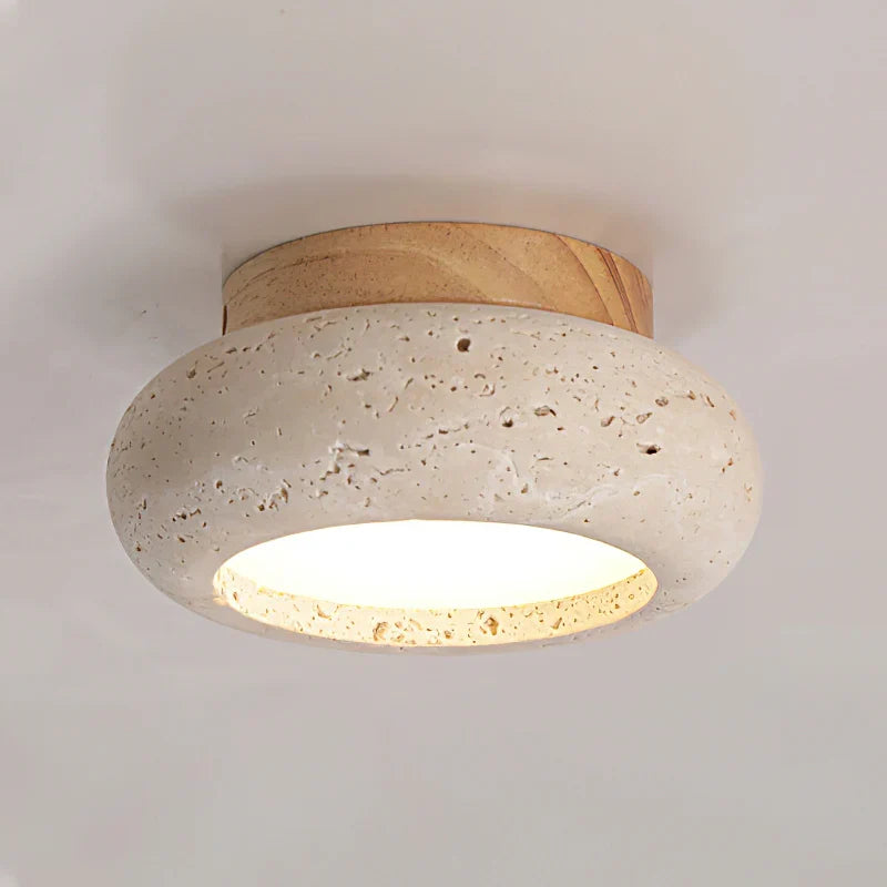 Thessaly | Travertine Stone Ceiling Light with Wood Base