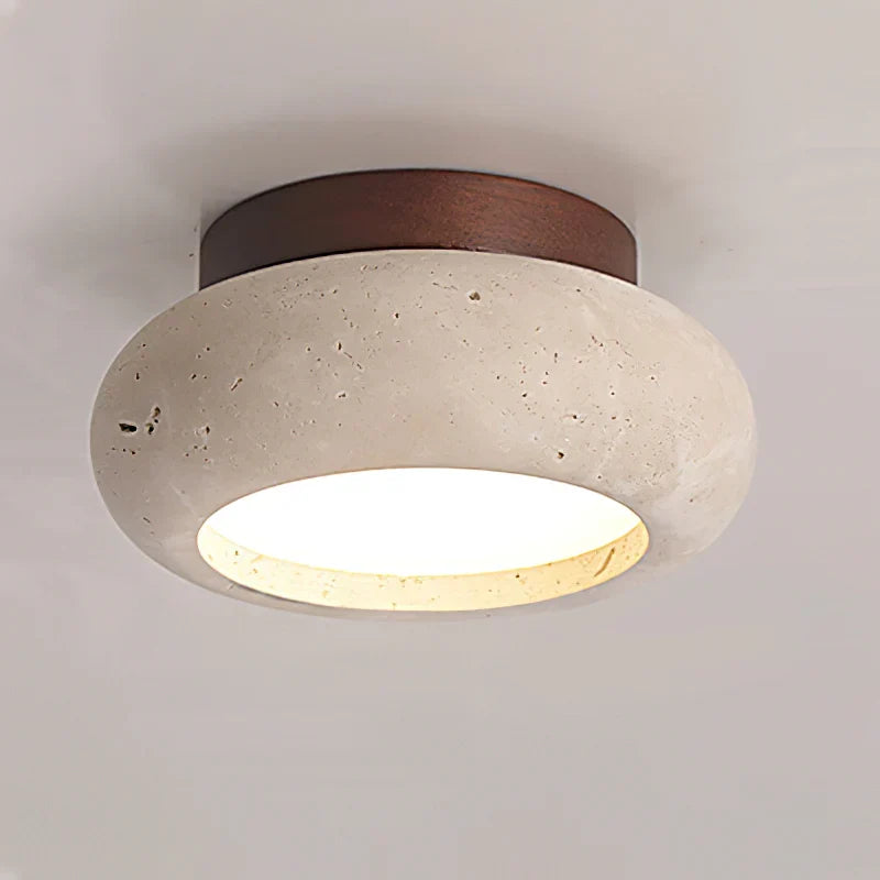 Thessaly | Travertine Stone Ceiling Light with Wood Base