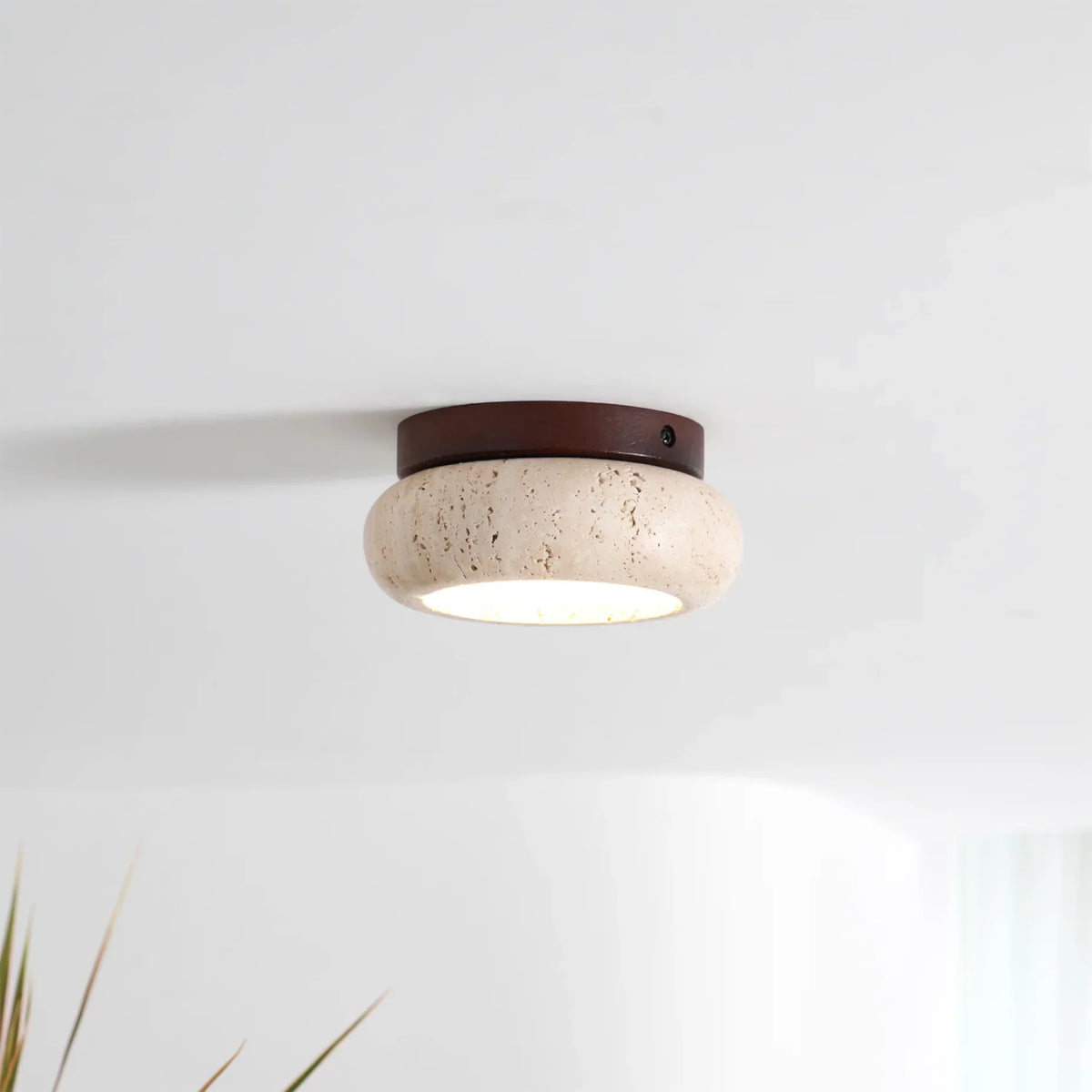 Thessaly | Travertine Stone Ceiling Light with Wood Base