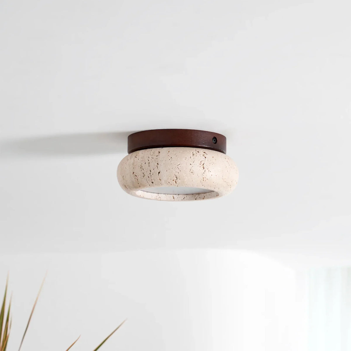 Thessaly | Travertine Stone Ceiling Light with Wood Base