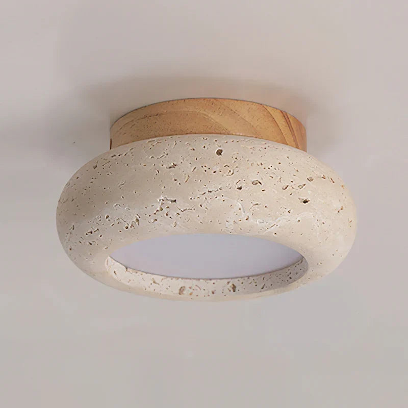Thessaly | Travertine Stone Ceiling Light with Wood Base
