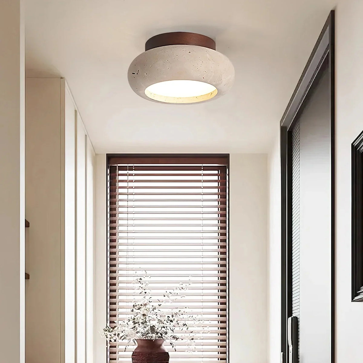 Thessaly | Travertine Stone Ceiling Light with Wood Base