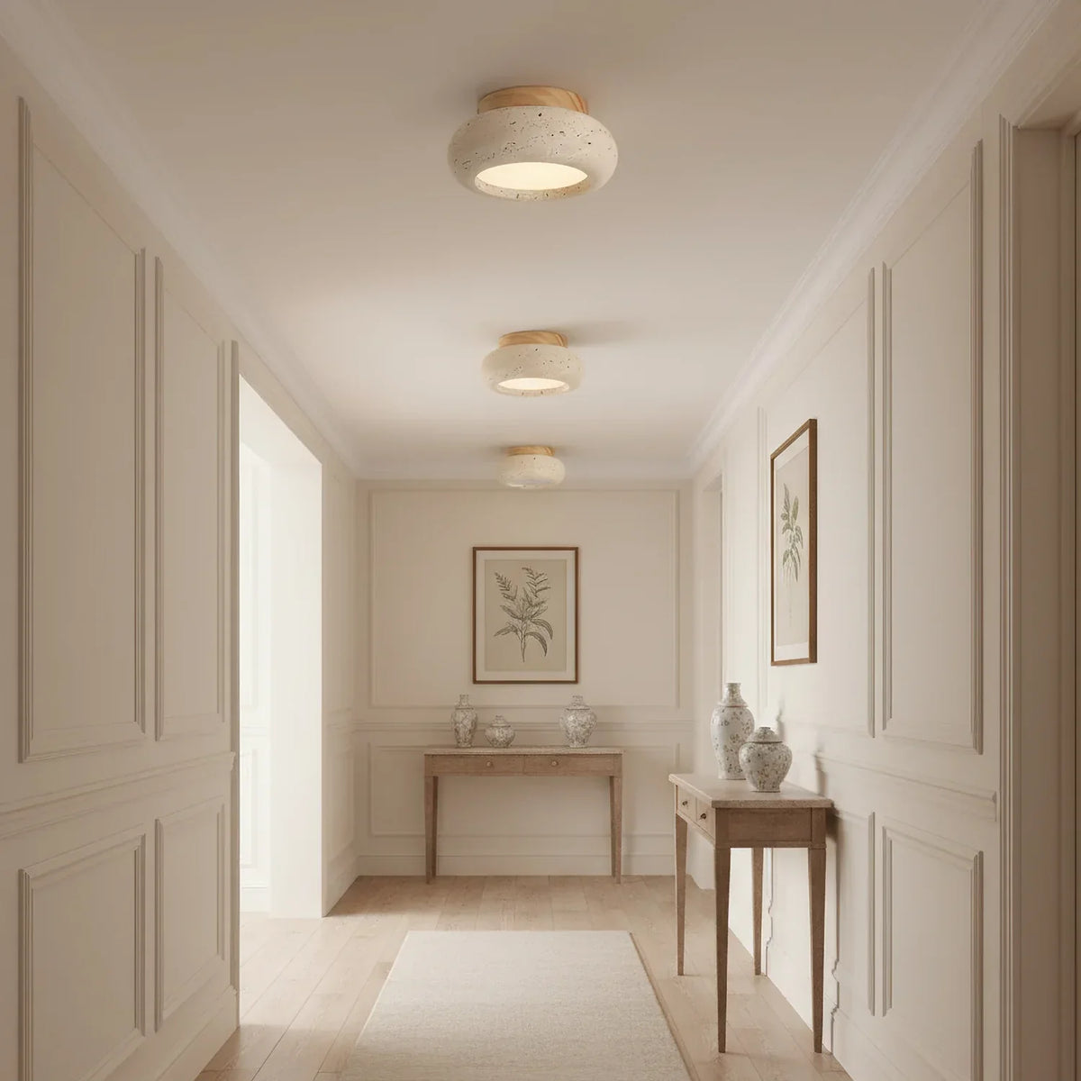 Thessaly | Travertine Stone Ceiling Light with Wood Base