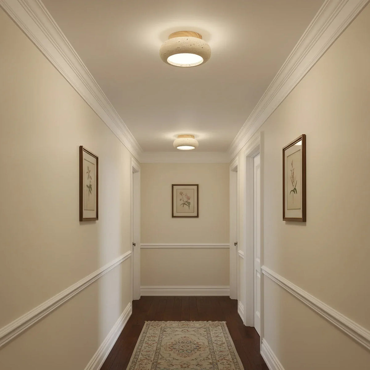 Thessaly | Travertine Stone Ceiling Light with Wood Base