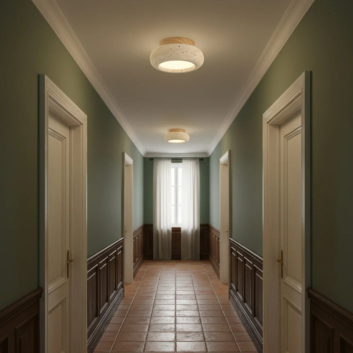 Thessaly | Travertine Stone Ceiling Light with Wood Base
