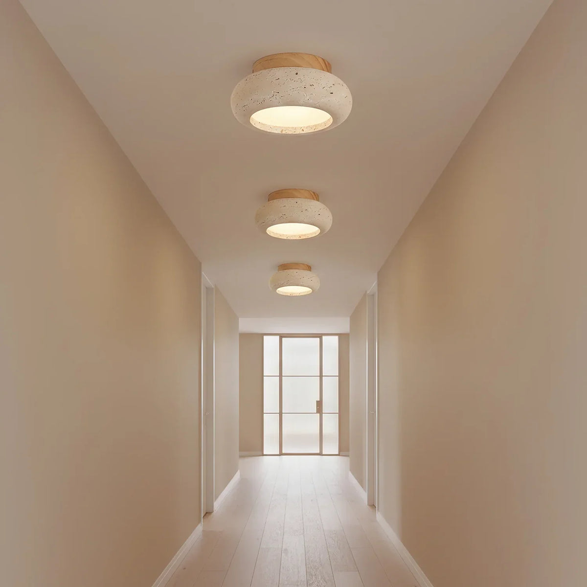Thessaly | Travertine Stone Ceiling Light with Wood Base