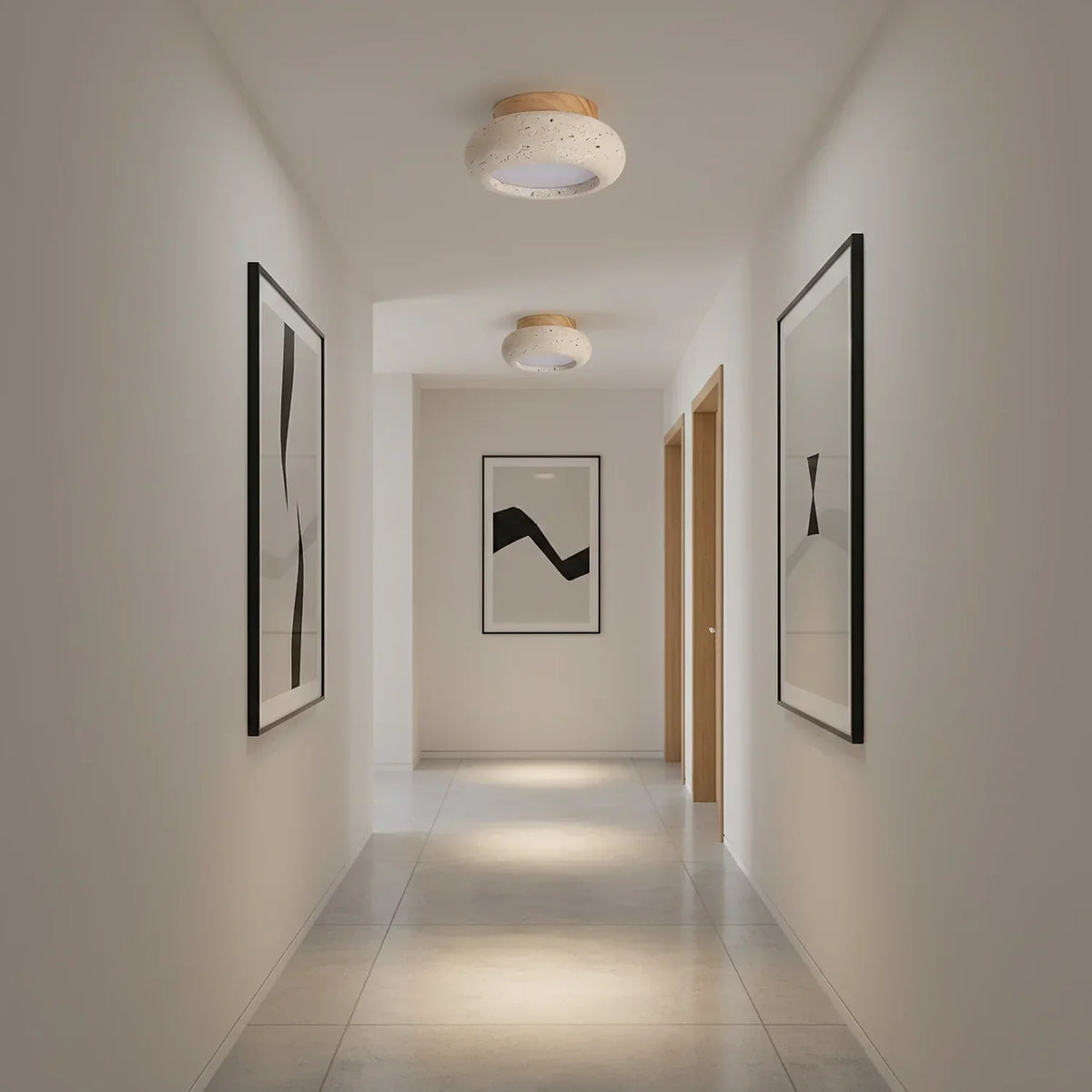 Thessaly | Travertine Stone Ceiling Light with Wood Base