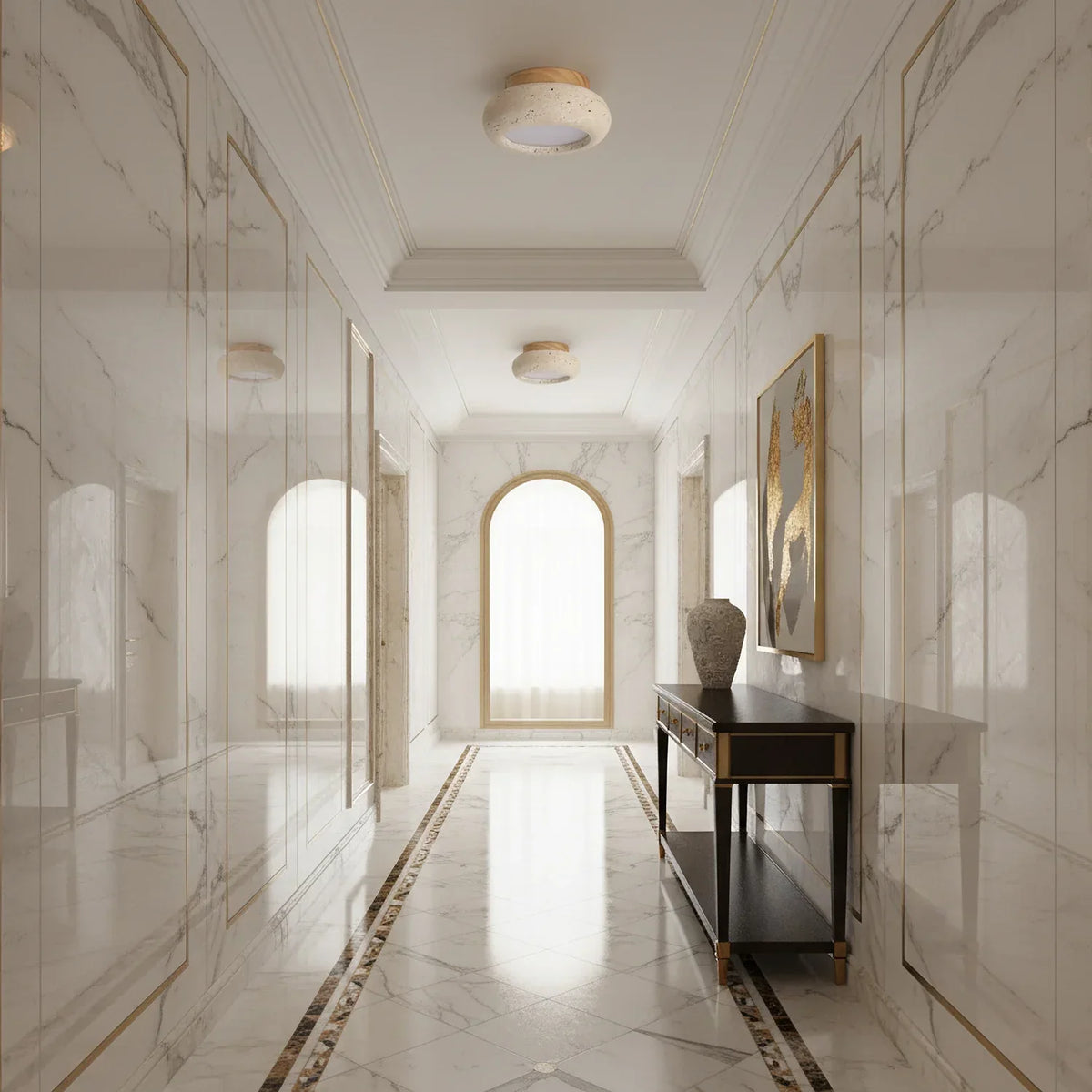 Thessaly | Travertine Stone Ceiling Light with Wood Base