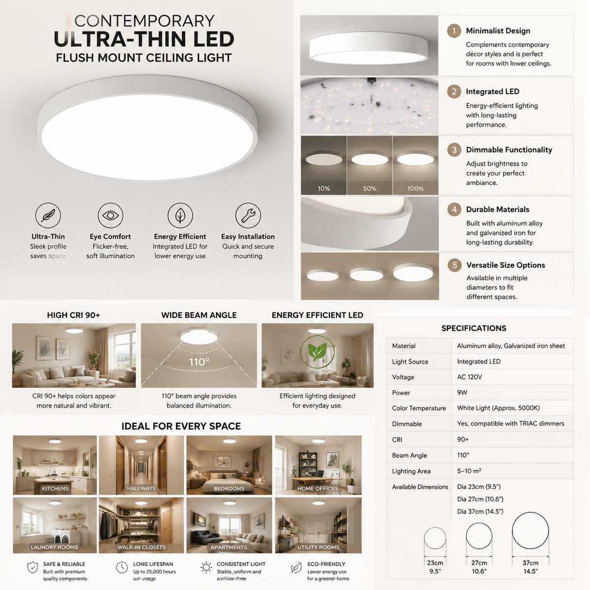 Kalydon | Ultra-Thin Flush Mount Ceiling Light