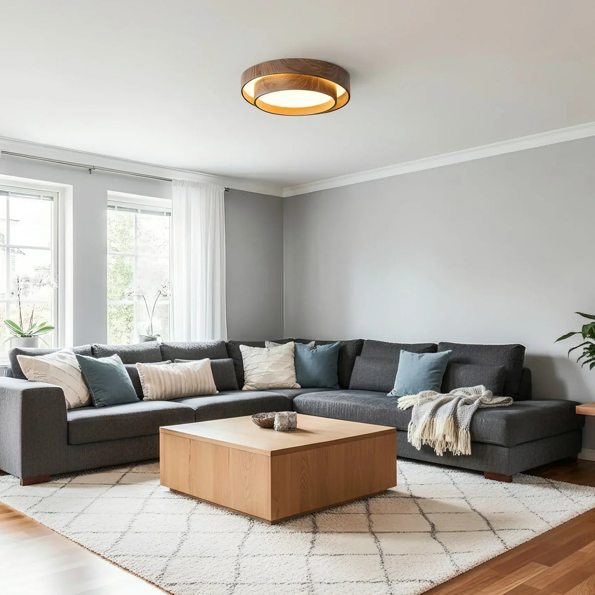 Quasar | Walnut-Tone Ceiling Light with Integrated LED