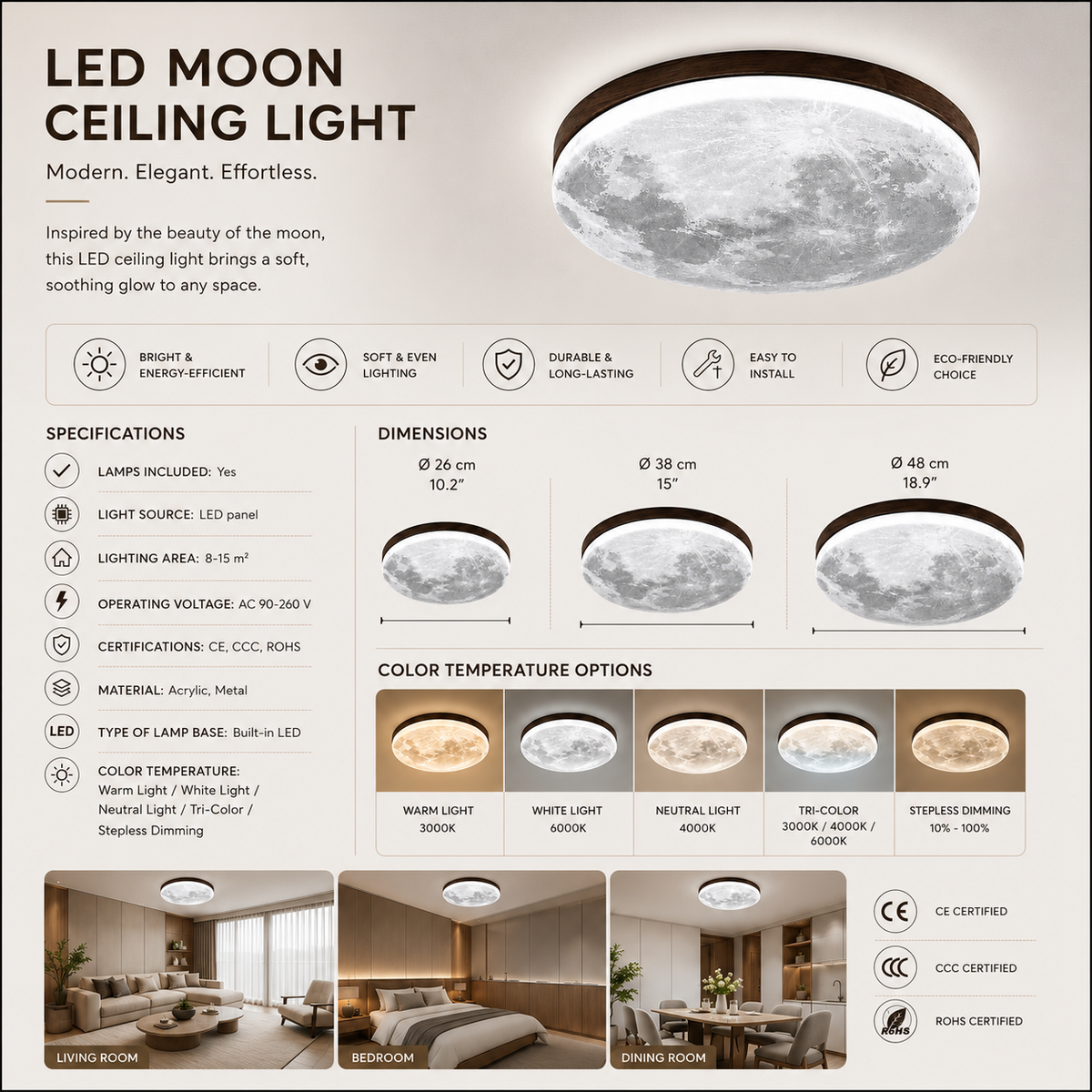 Orithea | Moon-Inspired LED Ceiling Light