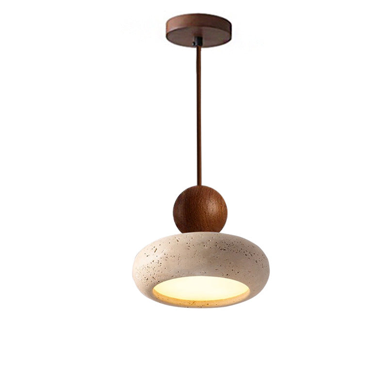 Terranova | Travertine Stone and Wood Pendant Light