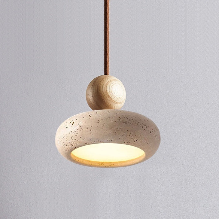 Terranova | Travertine Stone and Wood Pendant Light