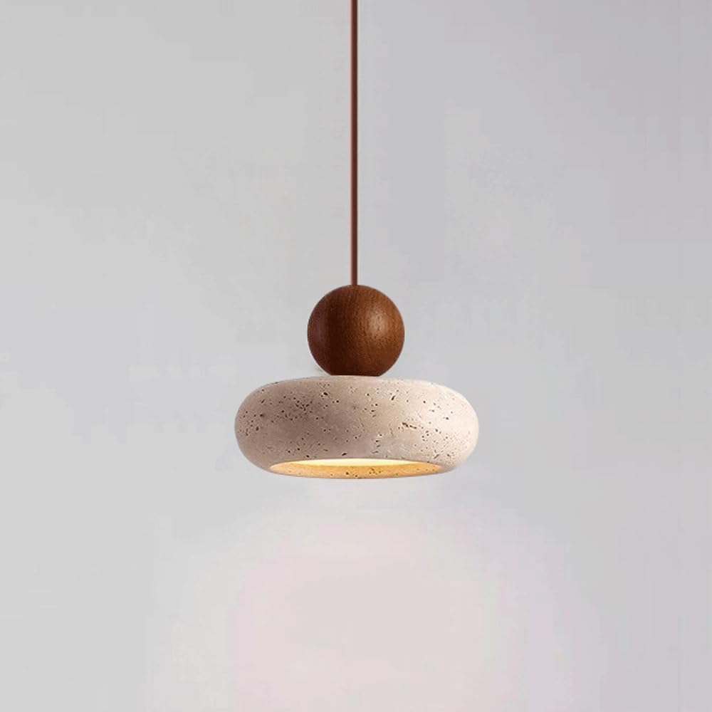Terranova | Travertine Stone and Wood Pendant Light