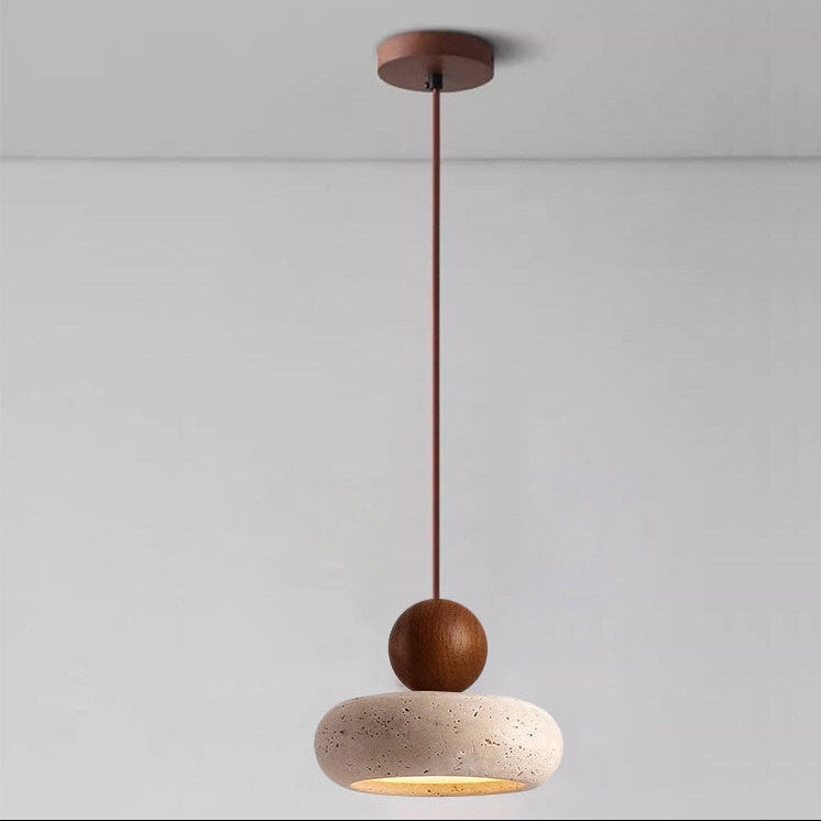 Terranova | Travertine Stone and Wood Pendant Light