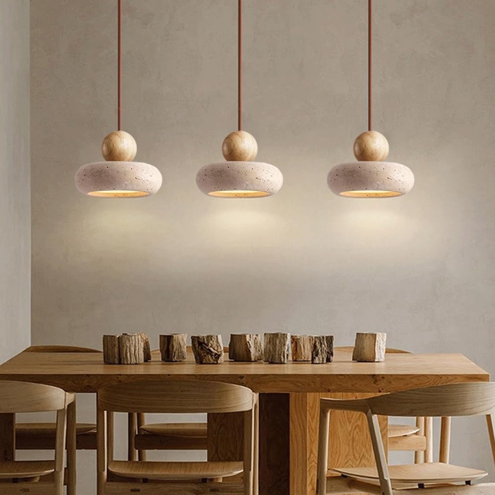Terranova | Travertine Stone and Wood Pendant Light
