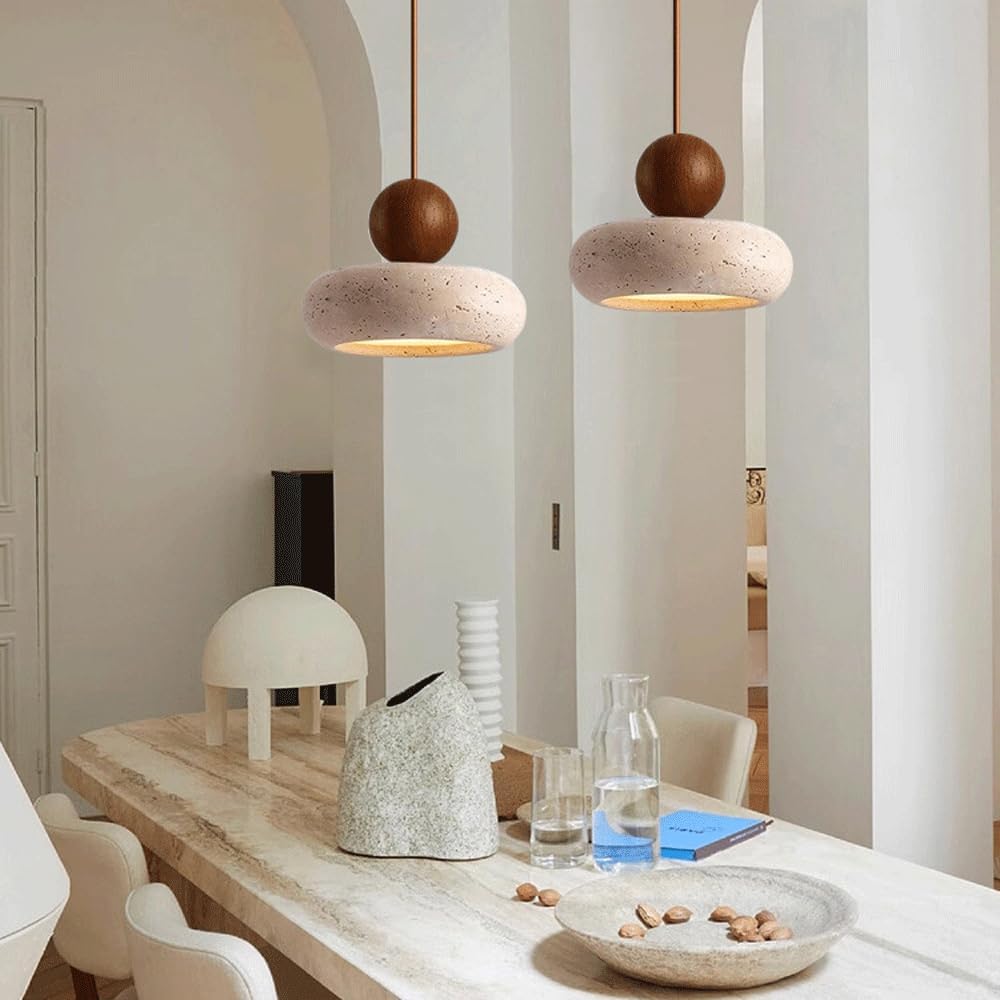 Terranova | Travertine Stone and Wood Pendant Light