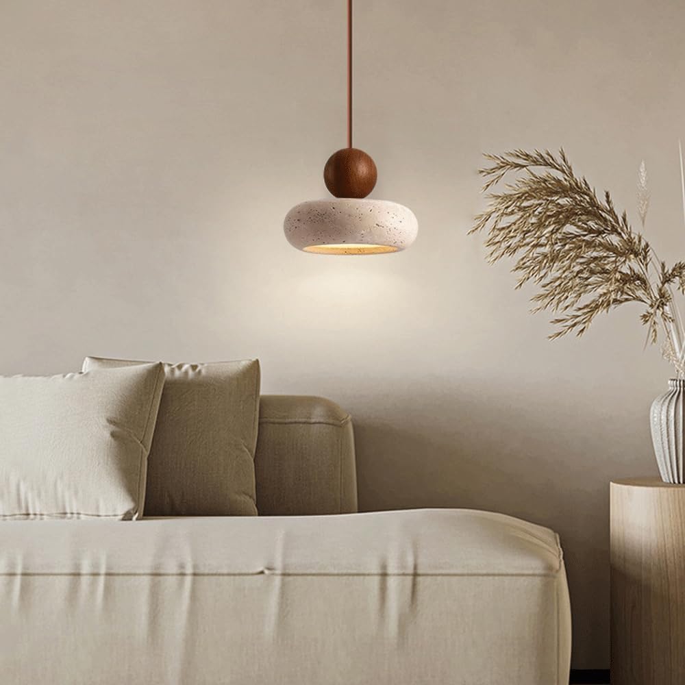 Terranova | Travertine Stone and Wood Pendant Light