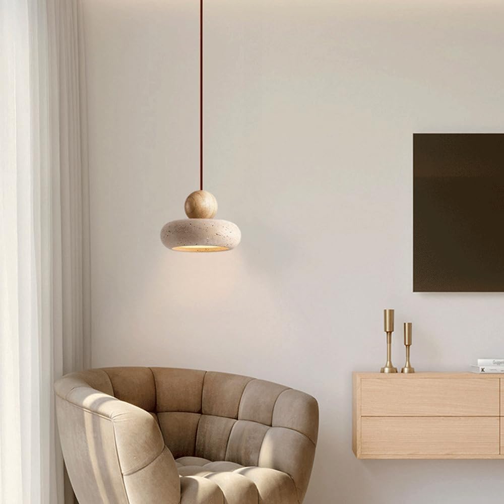 Terranova | Travertine Stone and Wood Pendant Light