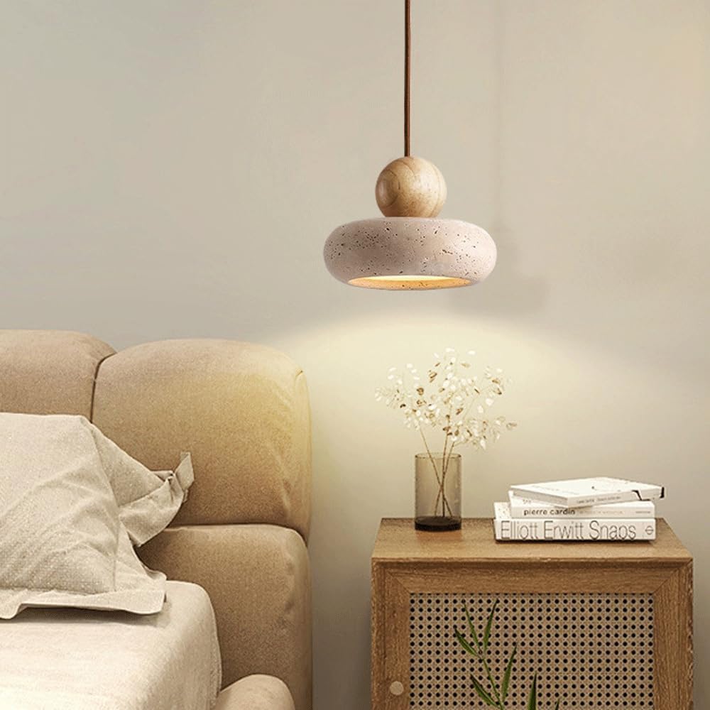 Terranova | Travertine Stone and Wood Pendant Light