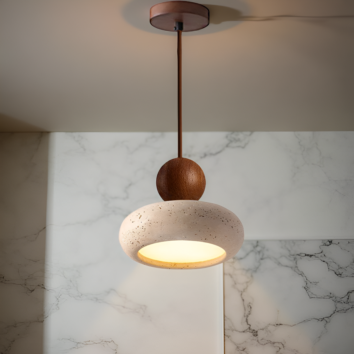 Terranova | Travertine Stone and Wood Pendant Light