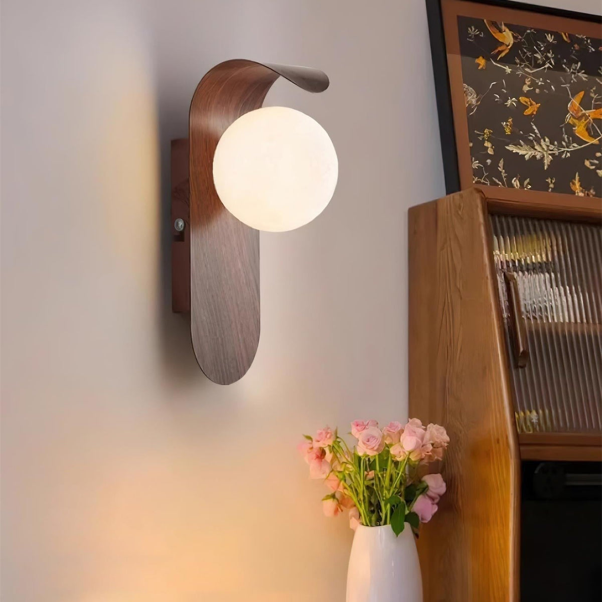 Penbrook | Wood and Frosted Glass Wall Light