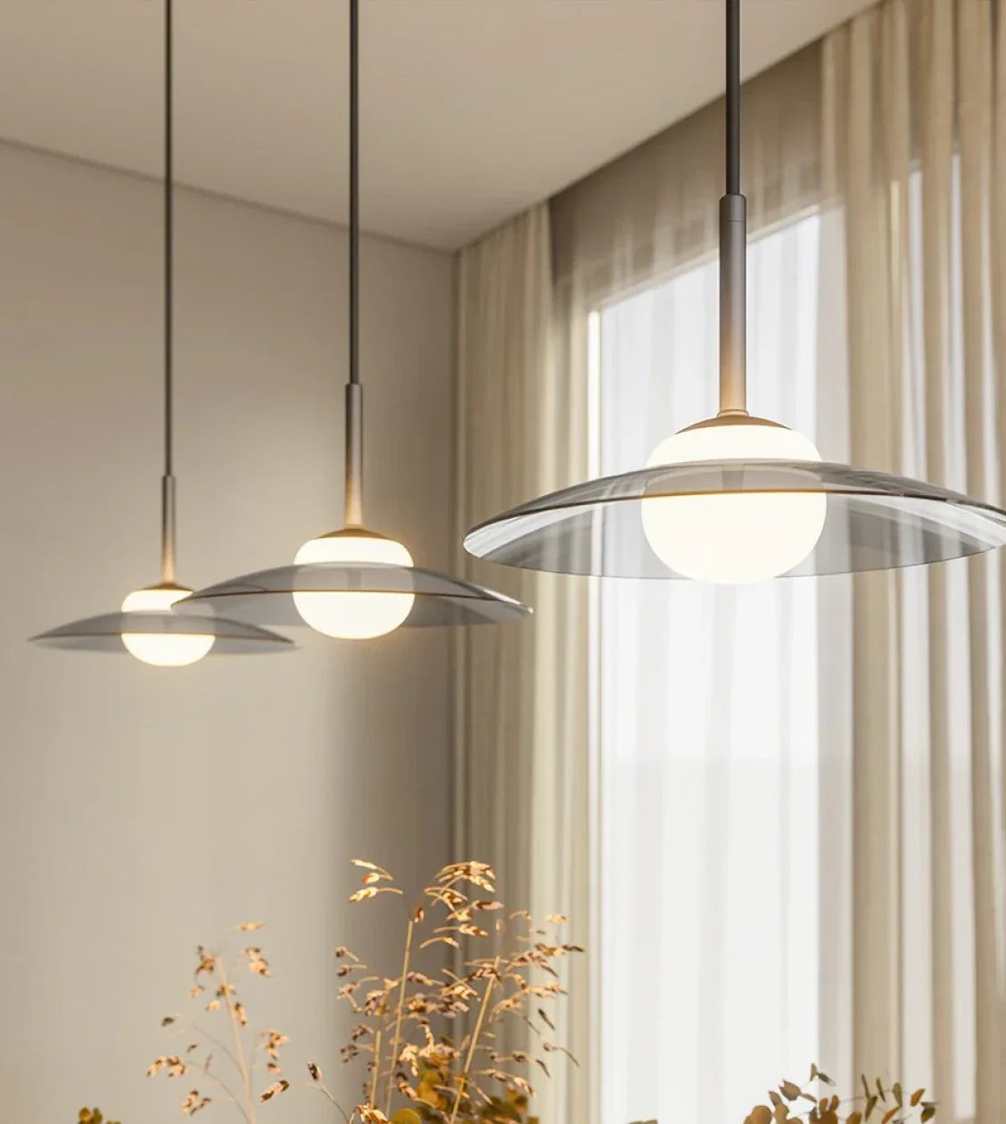 Ophelis | Three-Light Pendant with Smoked Glass Shades