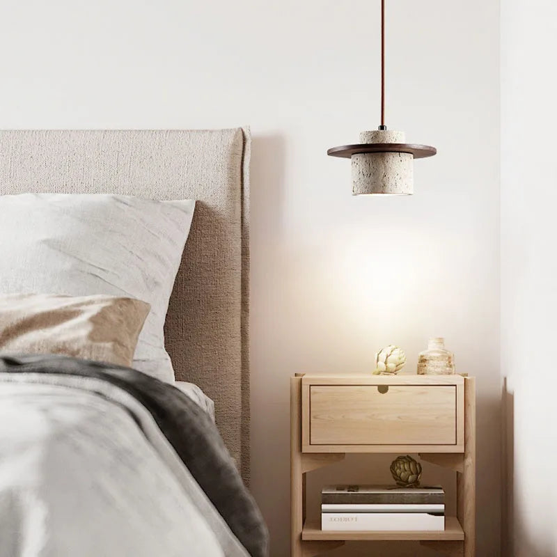 Riverstone | Pendant Light with Travertine and Wood Detailing