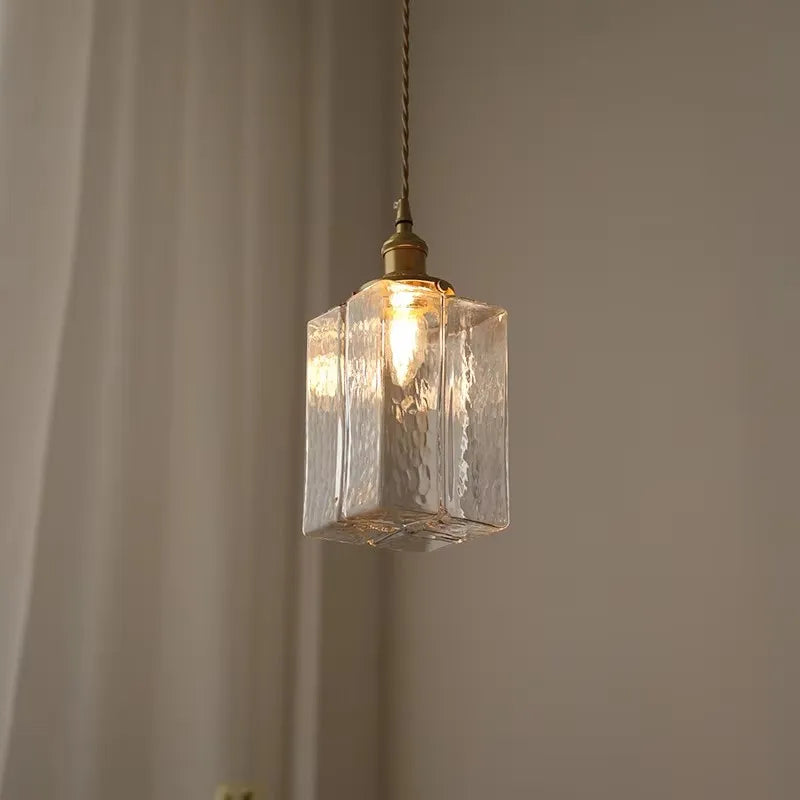 Gray | Textured Glass Pendant Light with Brass Finish