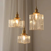Gray | Textured Glass Pendant Light with Brass Finish