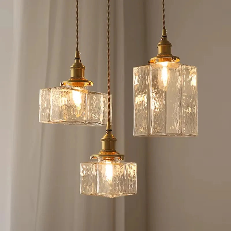 Gray | Textured Glass Pendant Light with Brass Finish