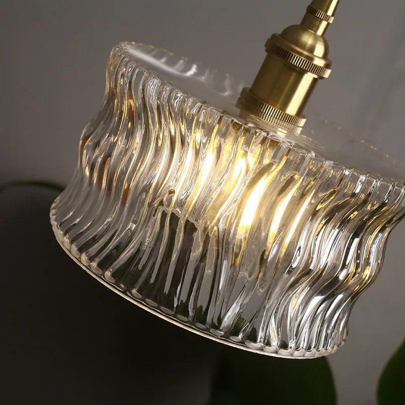 Yael | Ribbed Glass Pendant Light with Brass Fitting