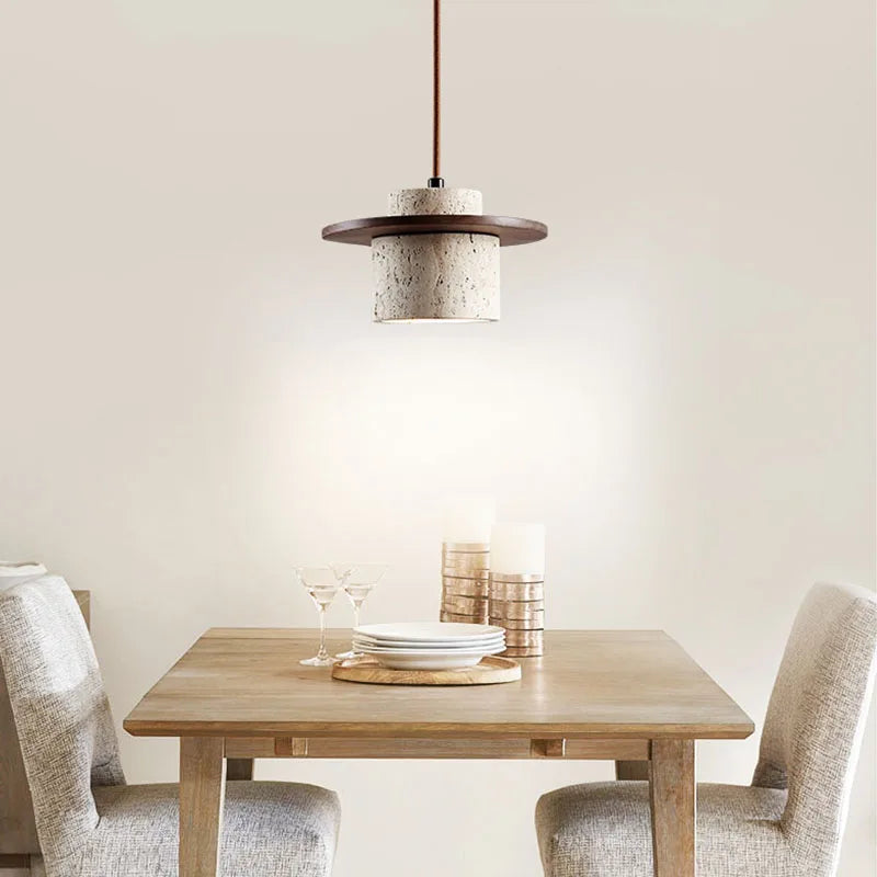 Riverstone | Pendant Light with Travertine and Wood Detailing