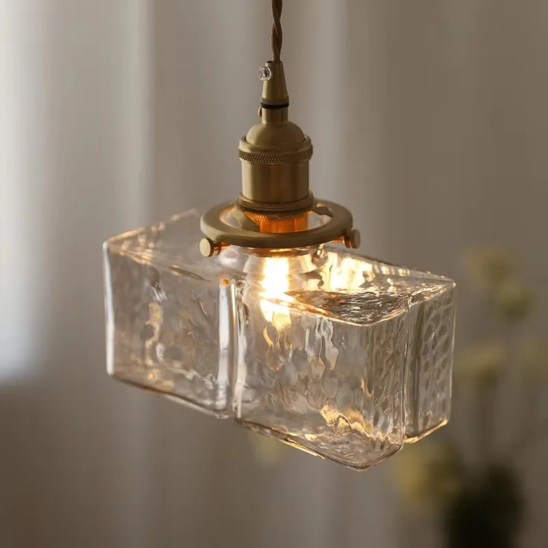 Gray | Textured Glass Pendant Light with Brass Finish